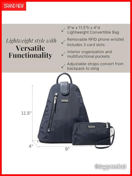 Baggallini Metro Backpack RFID Blocking Convertible Sling Bag Nylon Daypack main image 4